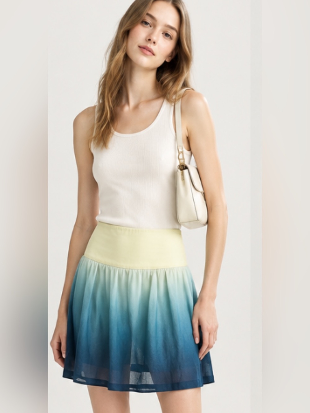 THEORY Drop Waist Teal Blue Ombré Lined Mini Skirt